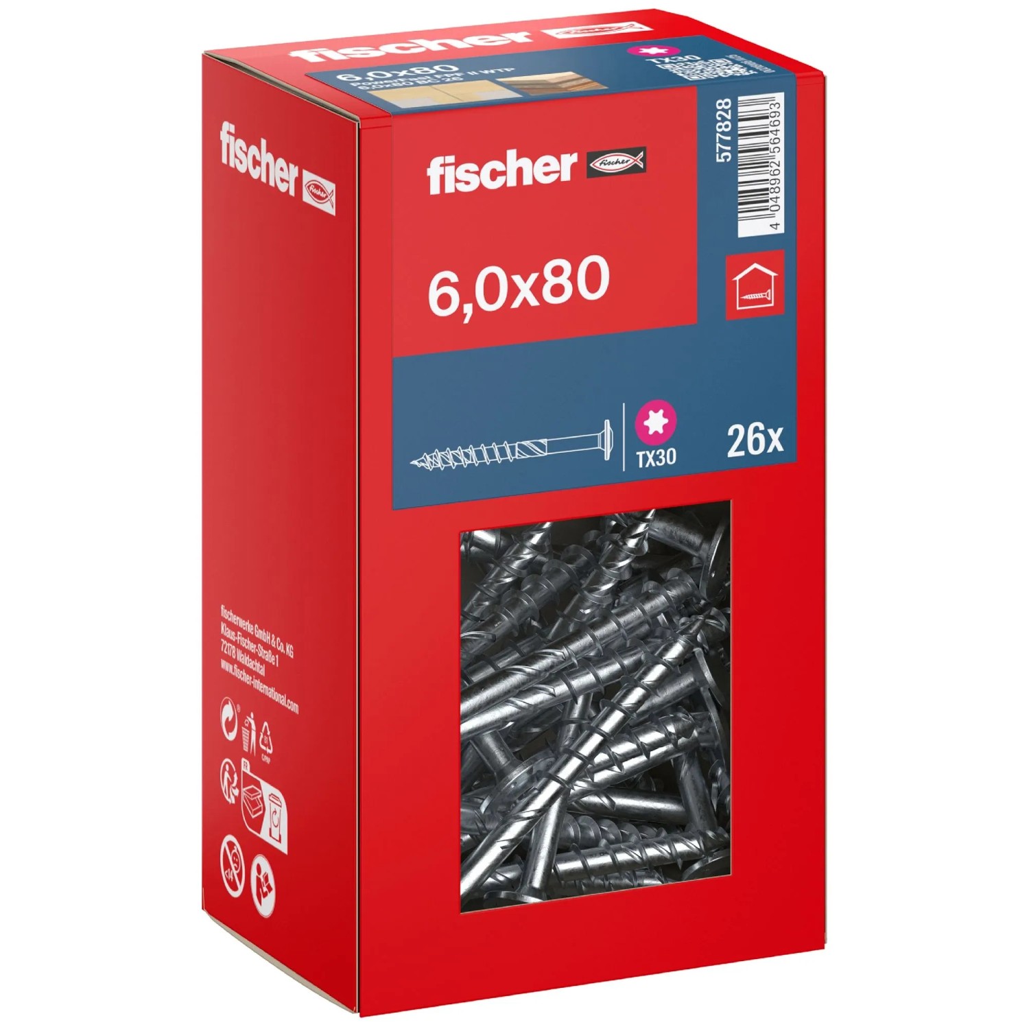 Fischer Schraube PowerFast FPF II WT BC TK TX TG Ø 6 mm x 80 mm 26 Stück
