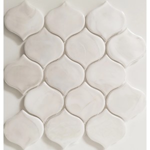 Mosaikmatte Cadiz Arabesque, Keramik, weiß, glänzend, für Wandgestaltung.