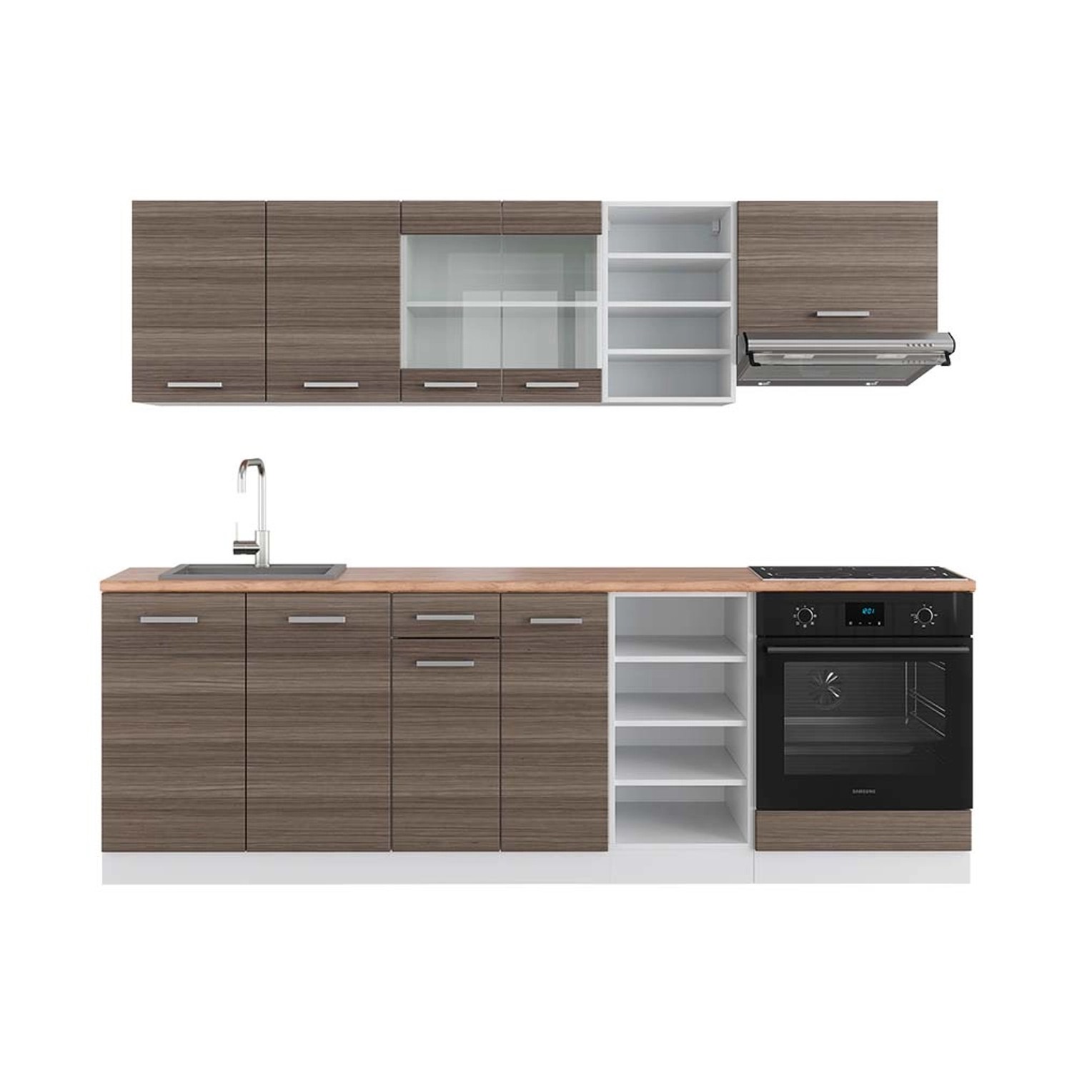 Vicco R-Line Küchenzeile Edelgrau/Weiß 240 cm AP Eiche günstig online kaufen