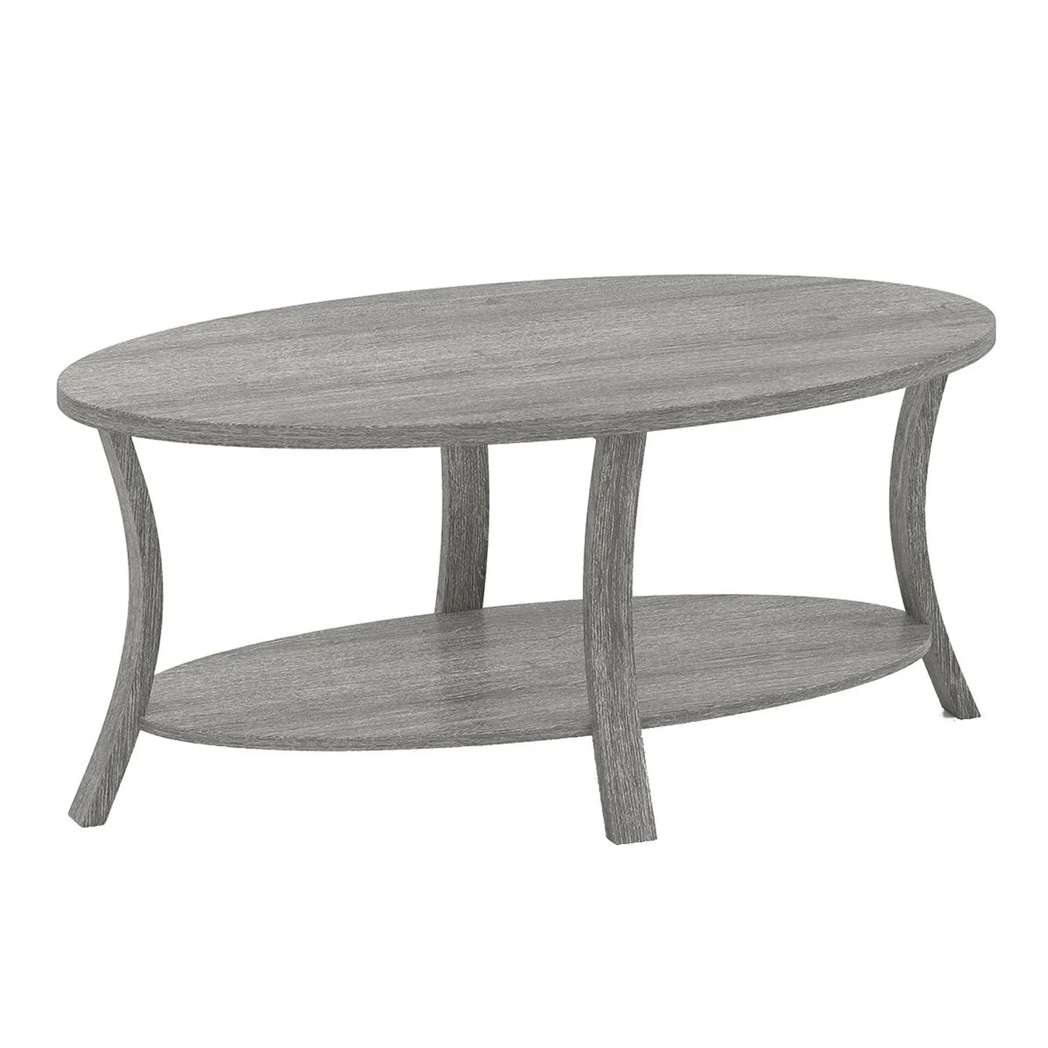 Costway Couchtisch Oval 2-Stöckig 111 x 60,5 x 47 cm Grau günstig online kaufen