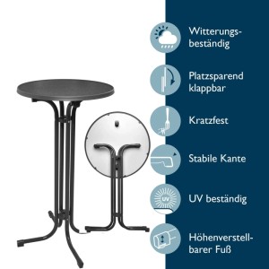 Beautissu Bellini Stehtisch Ø 60cm Grau mit Premium Stehtischhusse Ø 60cm Anthrazit