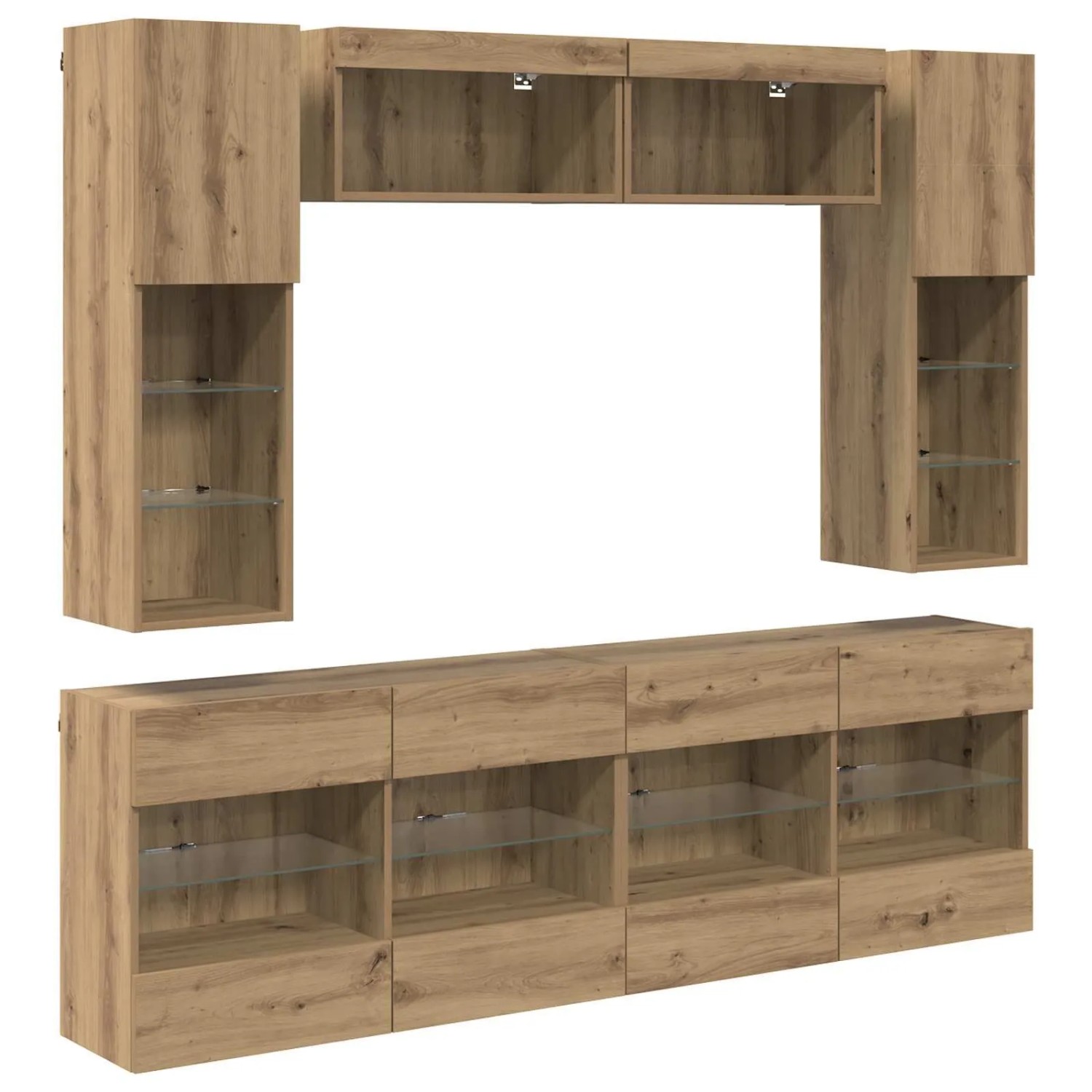 vidaXL TV-Wandregal-Set mit LED 6 Stk Artisan-Eiche Holzwerkstoff 3402996