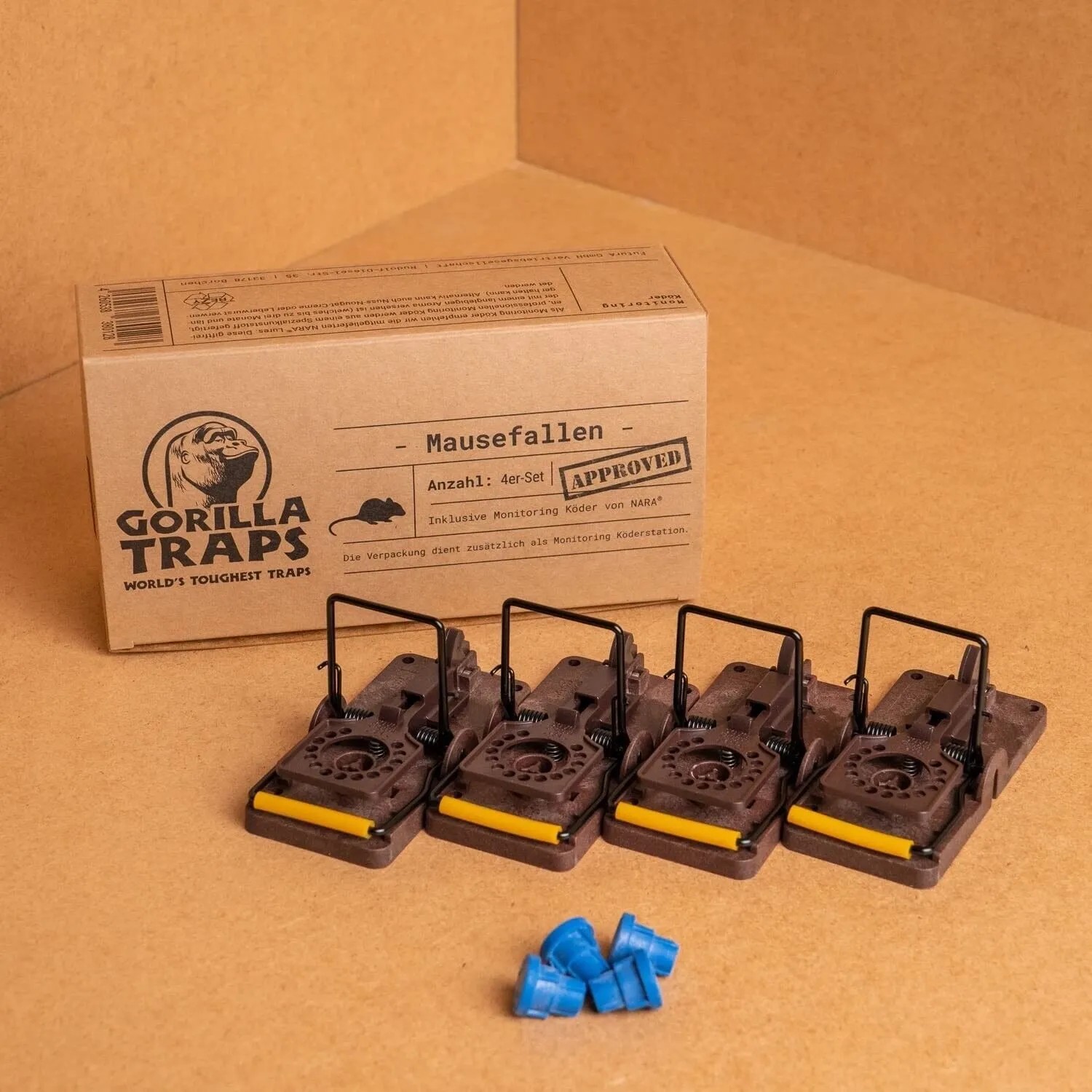 Futura-Shop Mausefallen 4er Set mit Monitoring-Köder von Gorilla Traps zum Mäuse fangen im Haus.