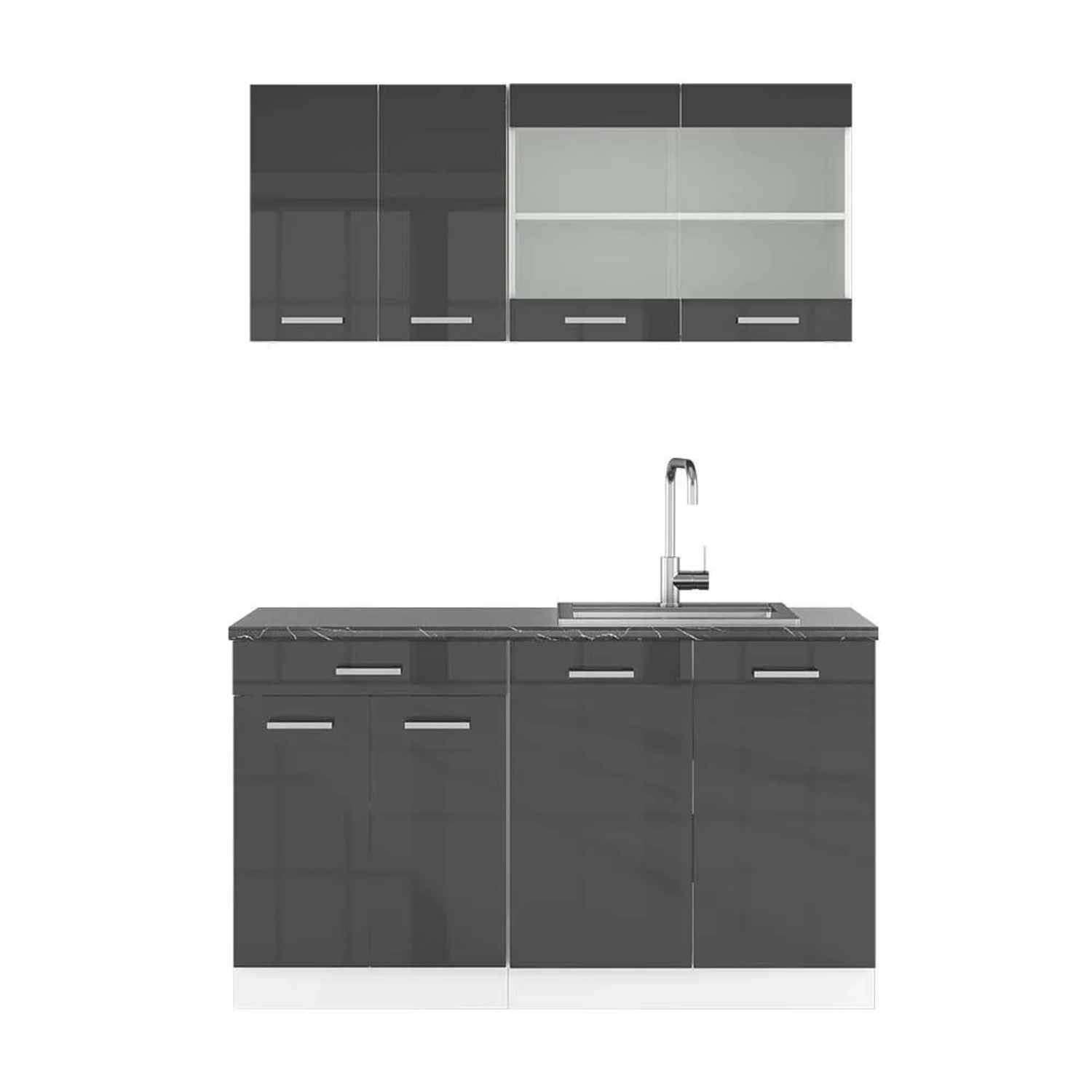Vicco R-Line Singleküche Anthrazit Hochglanz Weiß 140 cm AP Anthrazit ohne E-Geräte