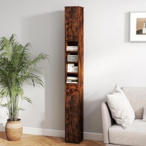 Costway Badschrank Schmal Badezimmerschrank mit 2 Türen Braun