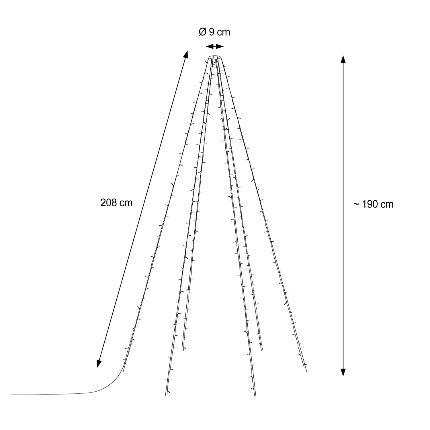 ECD Germany Lichterkette für Fahnenmast, 6 Stränge, 192 warmweiße LEDs, IP44.