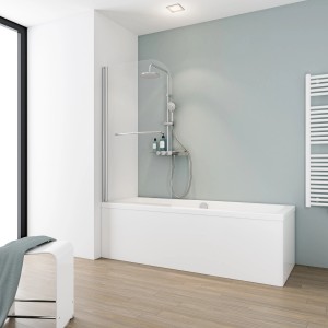 Schulte Badewannenaufsatz mit Chromprofil und klarem Echtglas, 1-teilig und schwenkbar.