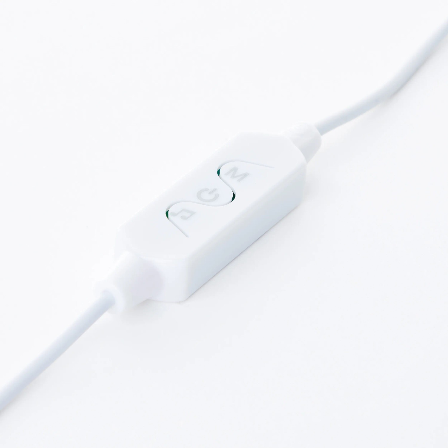 Detailaufnahme: Bedienelement der weißen LED-Tischleuchte Neele mit Musik-, Timer- und Modus-Symbolen.
