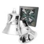 Silberne Glas-Glocken als Christbaumschmuck, 7cm, mundgeblasen, handbemalt mit Schneeflocken-Dekor. 4er Set für festliche Deko.