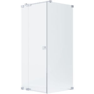 Schöner Wohnen Eckdusche 80x80 cm mit Drehtür und Festteil, silberne Beschläge.