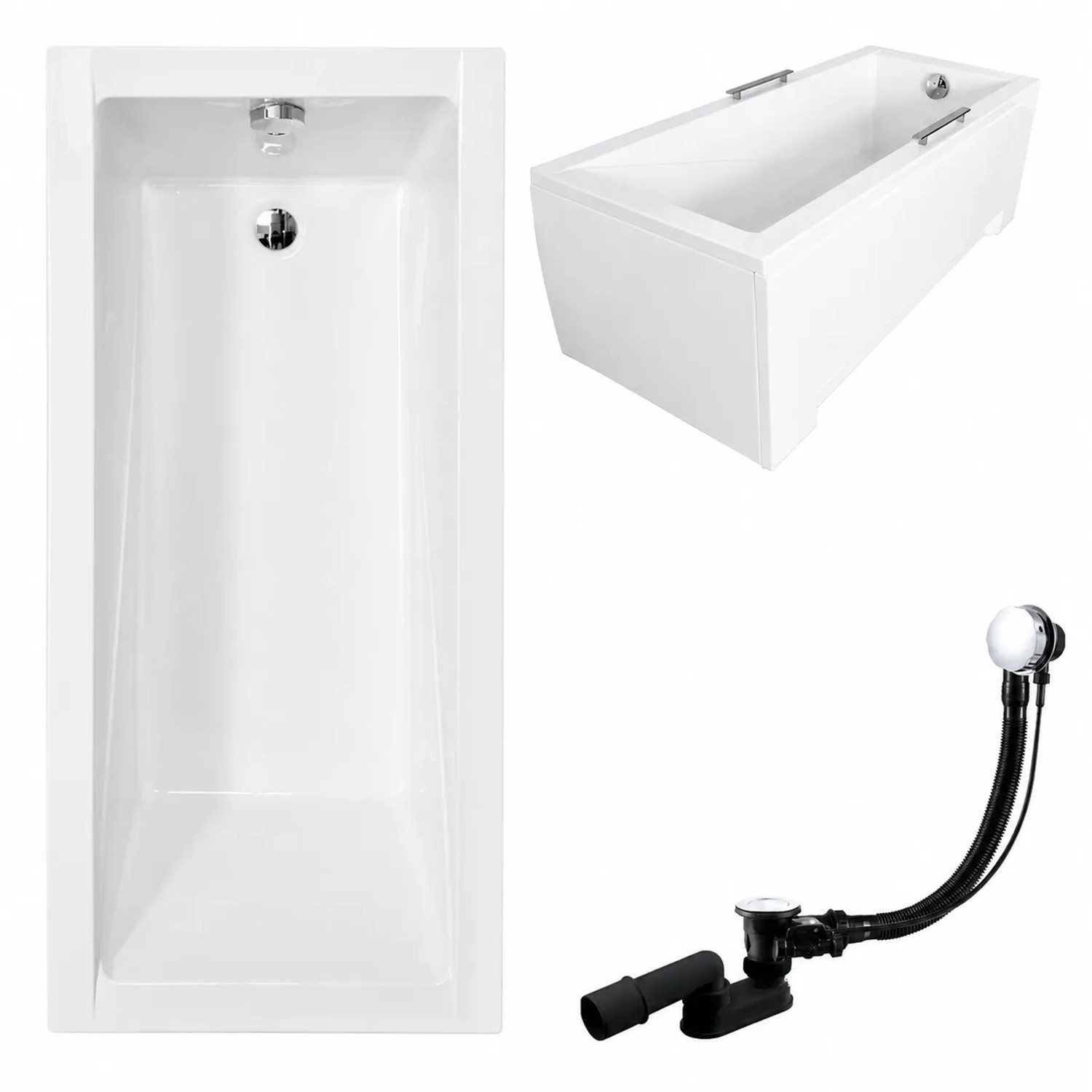 KOLMAN Badewanne Rechteck 140 x 70 Cm Mit Acrylschürze Mit Bambus Badewannenablage Mit Kopfstütze KODI Inkl. Ablauf Und Füße