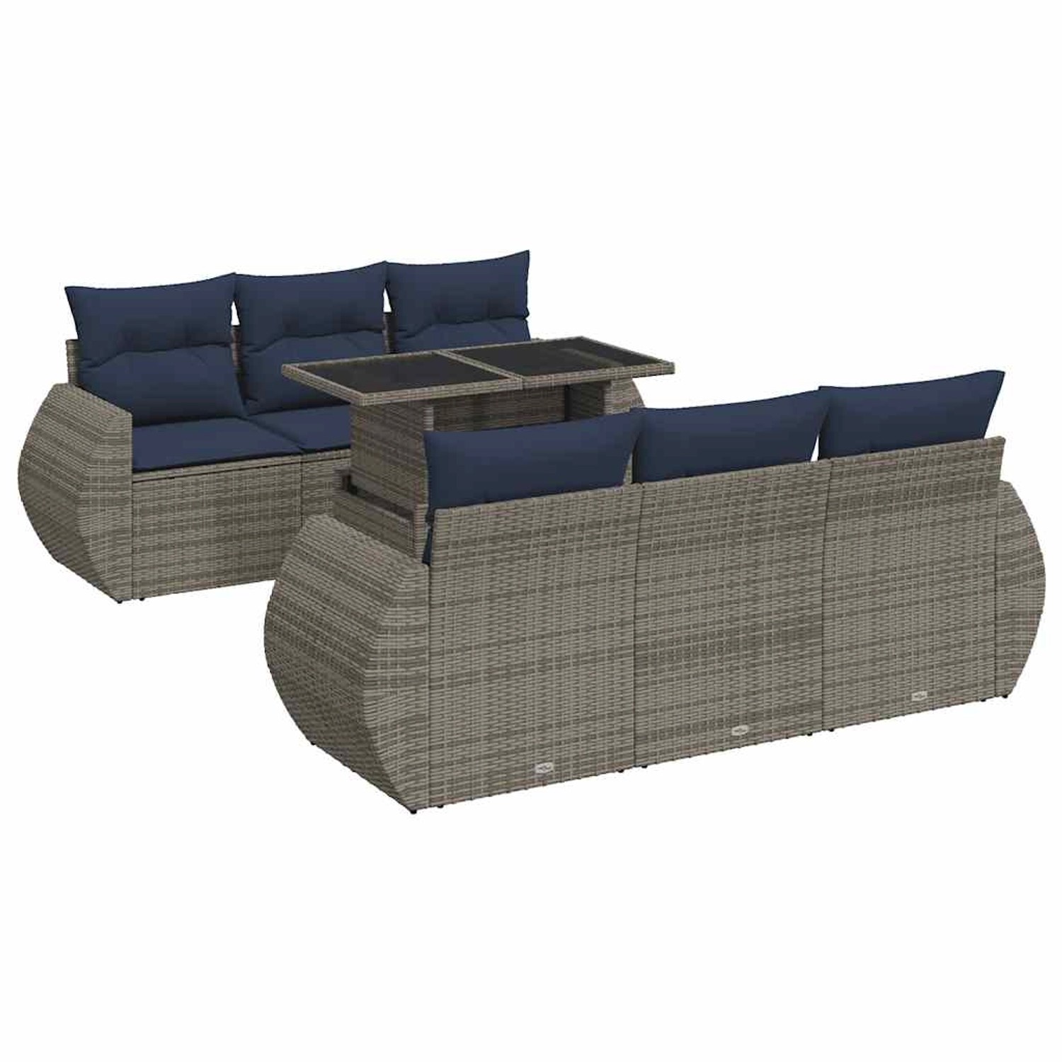 vidaXL 7-Tlg Garten-Sofagarnitur mit Kissen Grau Poly Rattan Akazie 3326582