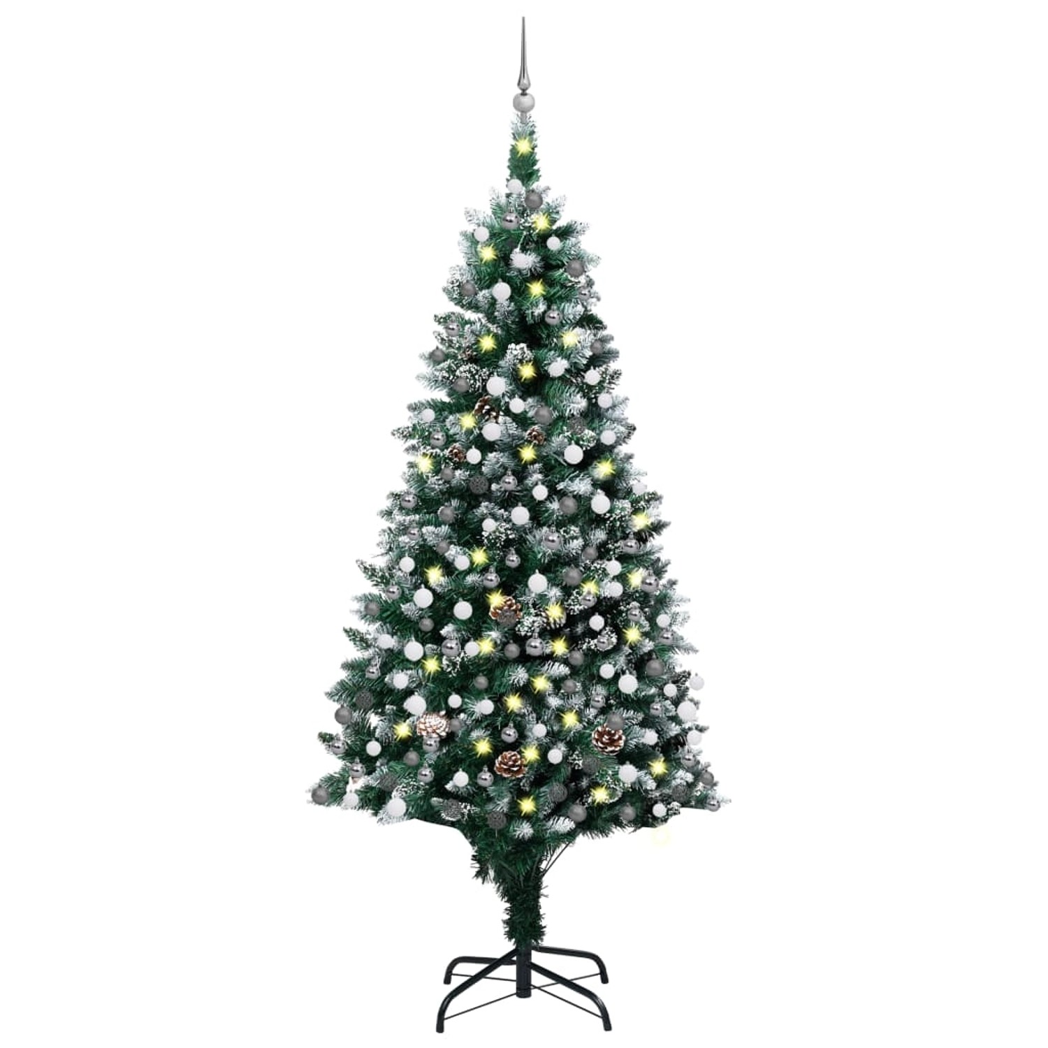 vidaXL Künstlicher Weihnachtsbaum mit LEDs & Kugeln & Zapfen 210 cm Modell 3