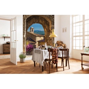 Komar Fototapete France, 184x254cm, zeigt Steintorbogen mit Blick auf französische Landschaft.