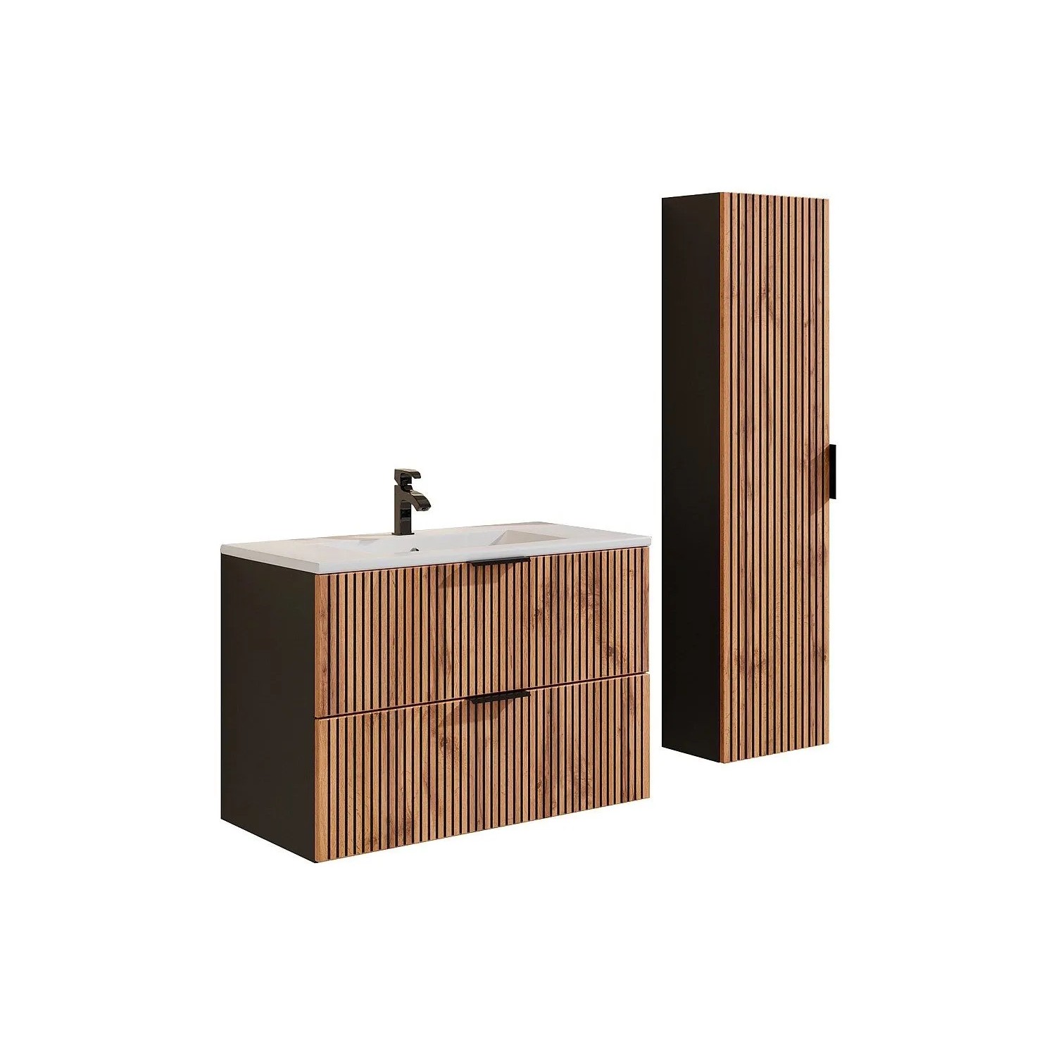 Vente-unique Badmöbel-Set Madela Schwarz  Naturfarben Hell 80 cm
