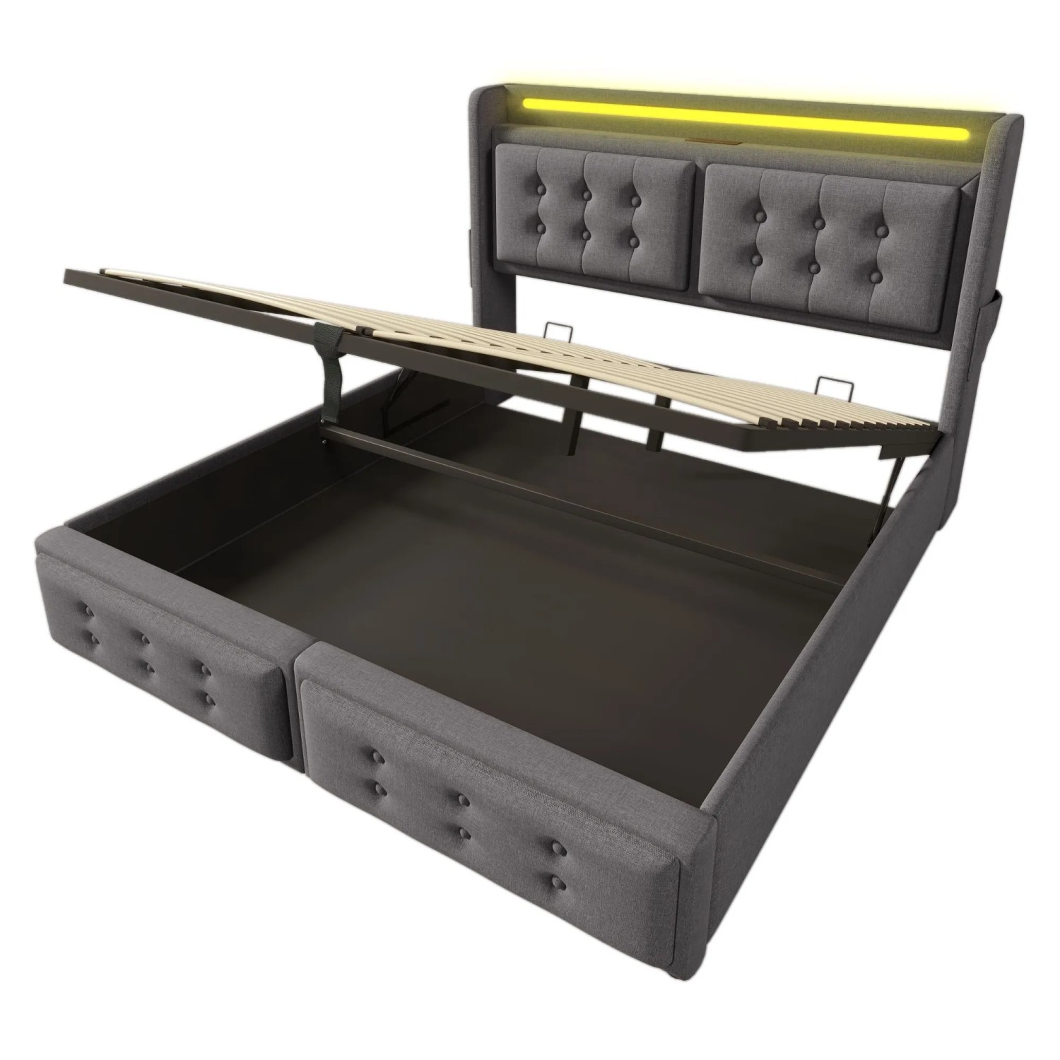 okwish Polsterbett 140x200cm mit LED Kopfteil USB Ladefunktion Jugendzimmer Grau ohne Matratze