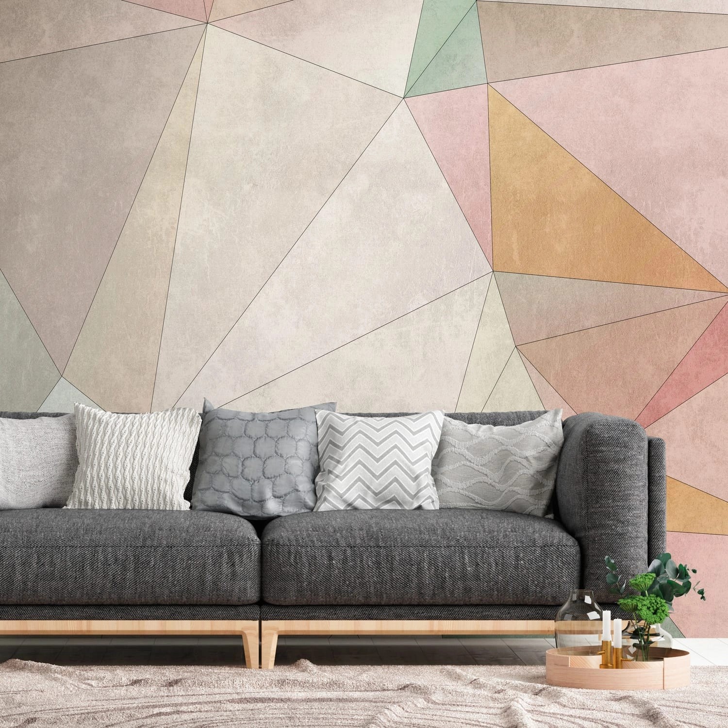 PROFHOME 382861-GU Fototapete Geometrisch Beige Rosa Gelb Grün 3,71 m x 2,8 günstig online kaufen