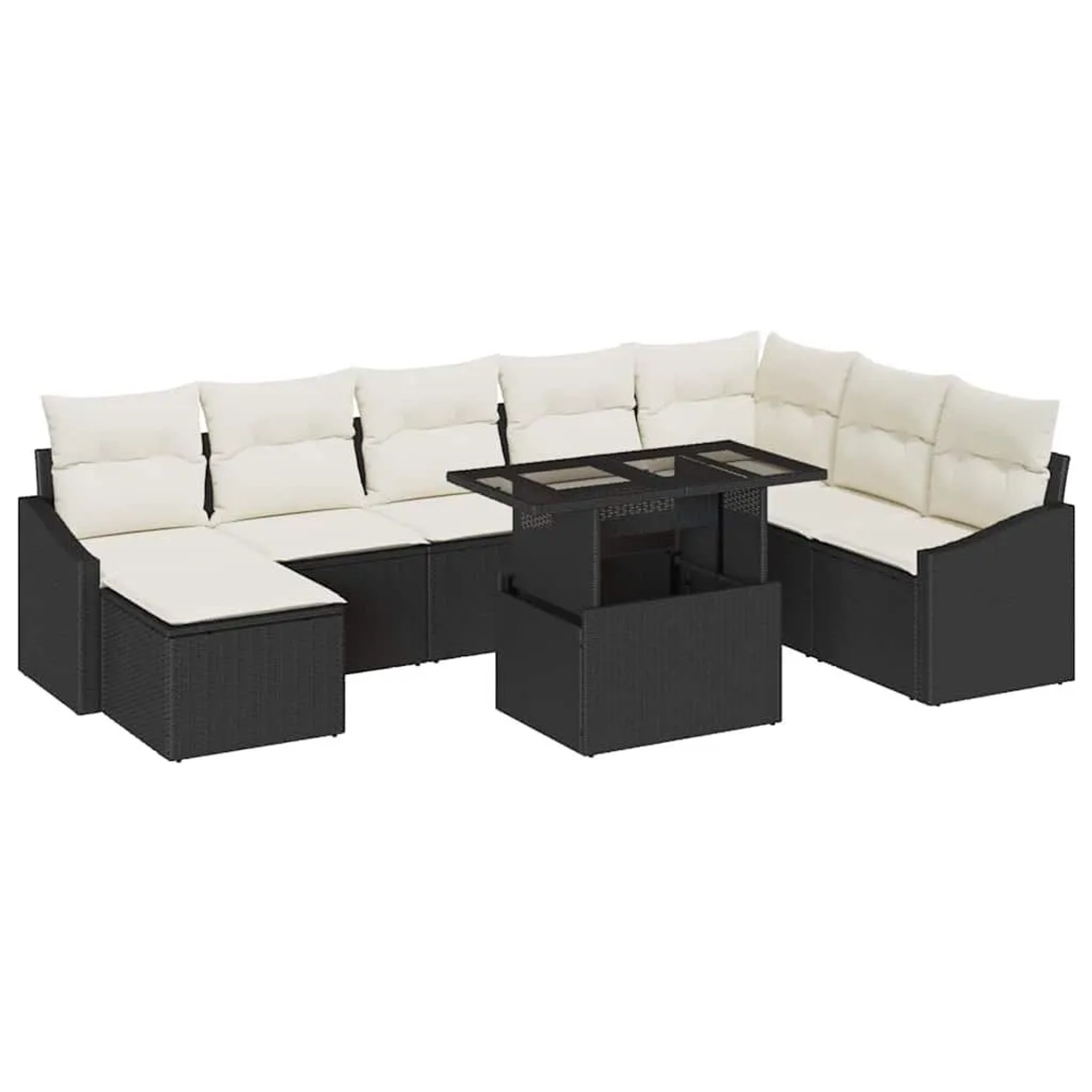 vidaXL Sofa Set mit Kissen 9-Tlg Schwarz und Creme Poly-Rattan 3349053 günstig online kaufen