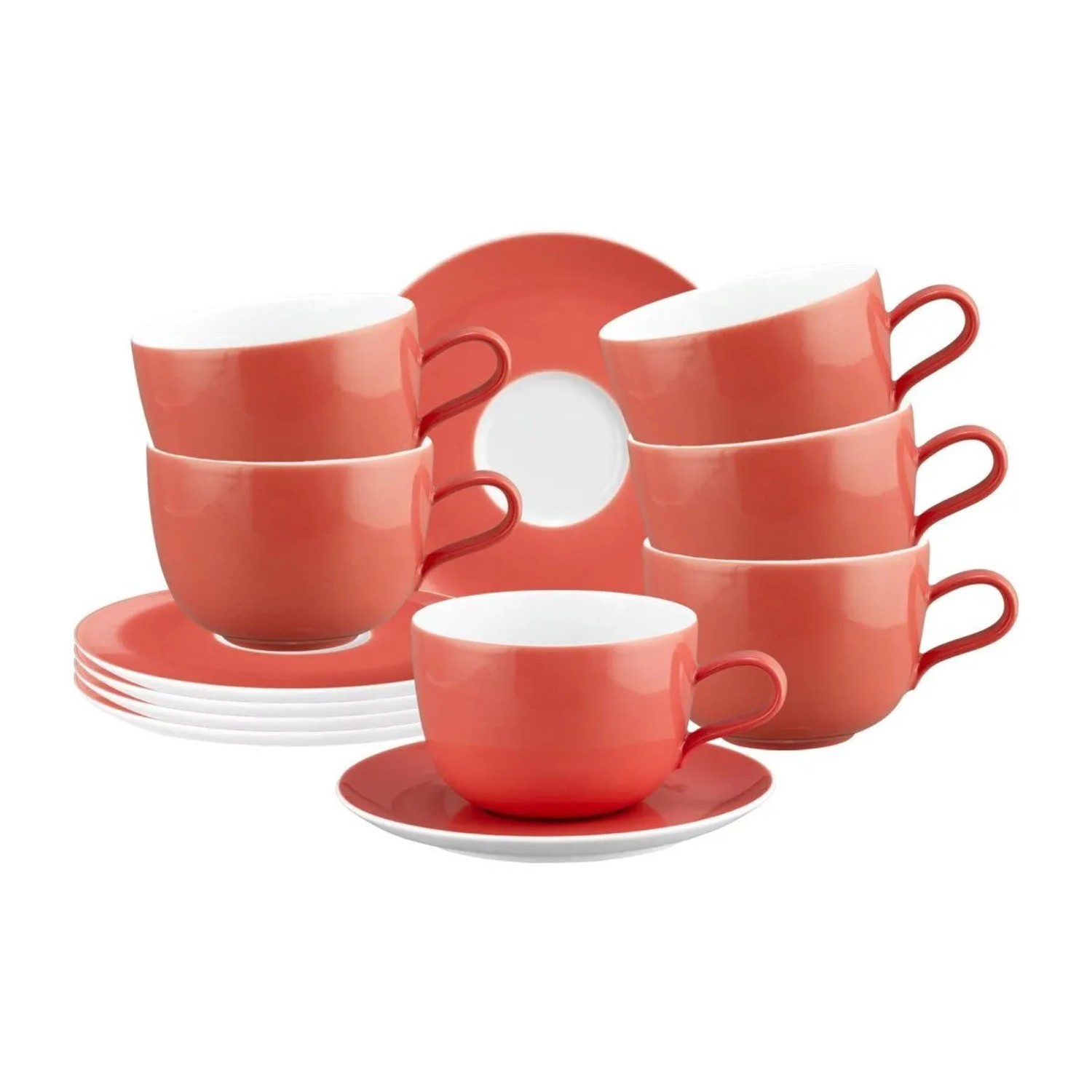Seltmann Weiden Liberty Pure Colors Milchkaffeetasse mit Untertasse 380 ml 6er Set Flamingo Red