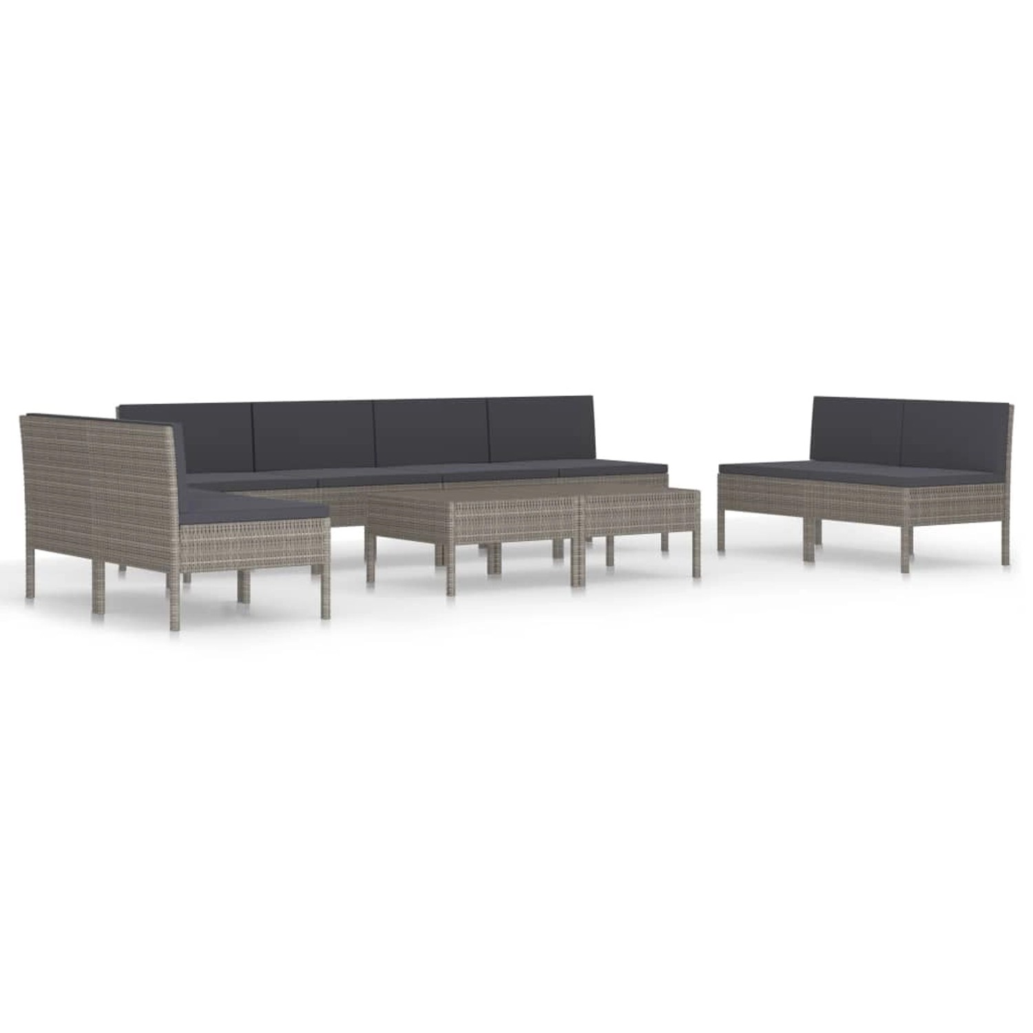 vidaXL 10-tlg Garten-Lounge-Set mit Auflagen Poly Rattan Grau Modell 2