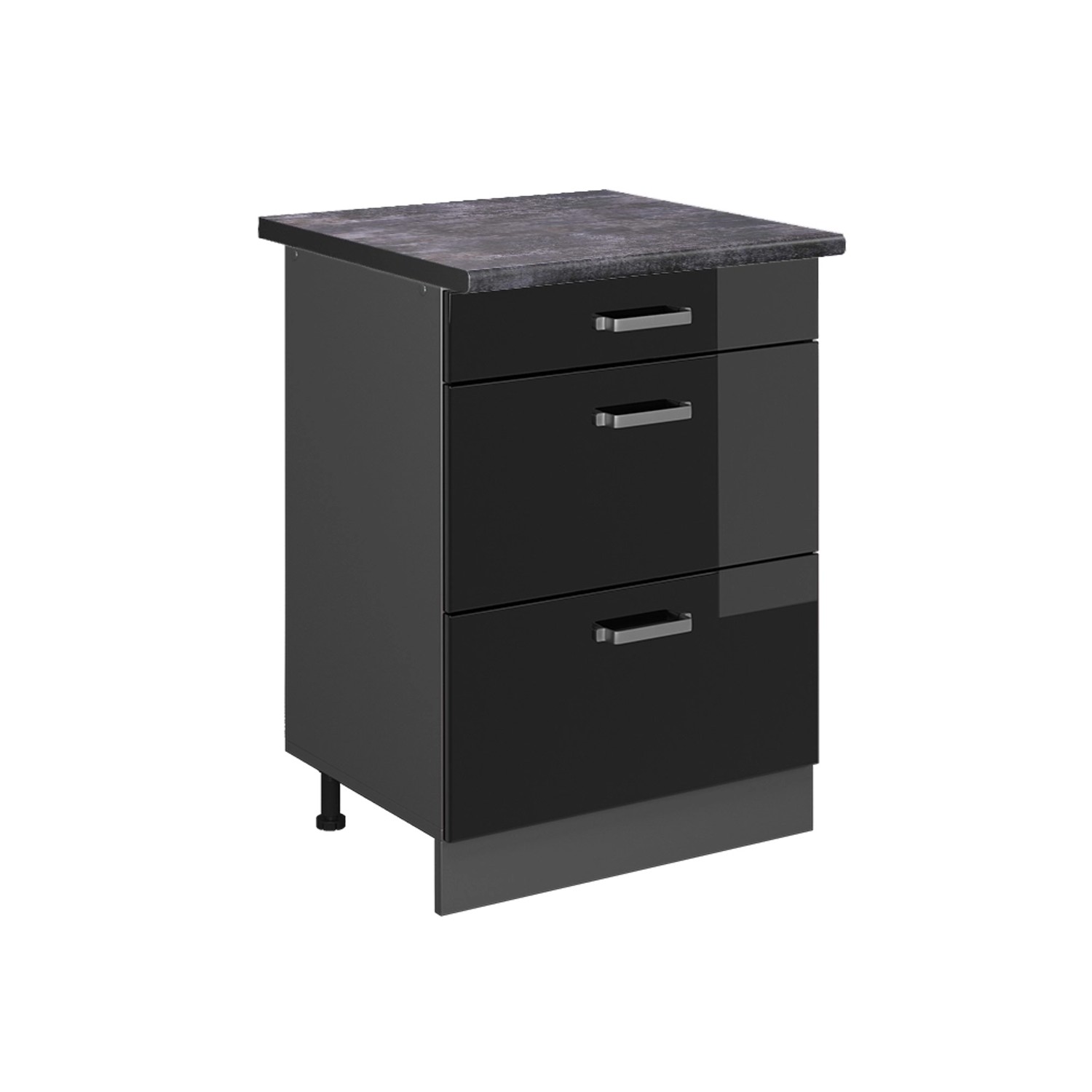 Vicco Küchenunterschrank R-Line Schwarz Hochglanz/Anthrazit 60 cm mit Schubladen AP Anthrazit
