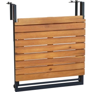 Zusammengeklappter, rechteckiger Klapptisch Vinto aus geöltem Akazienholz mit Stahlgestell.