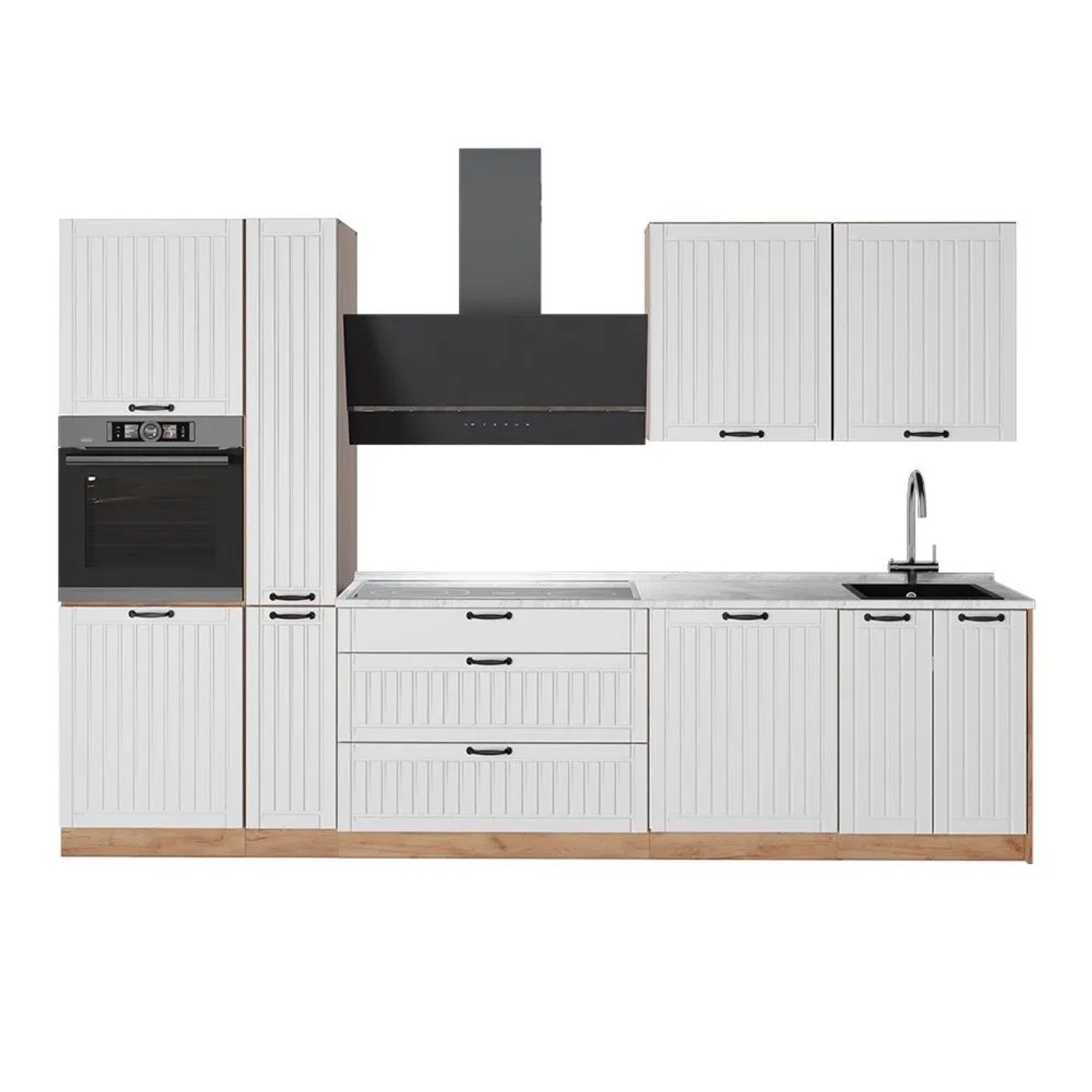 Vicco Küchenzeile Fame-Line Weiß Landhaus/Goldkraft Eiche 310 x 207 AP Marmor Art Nr 64314