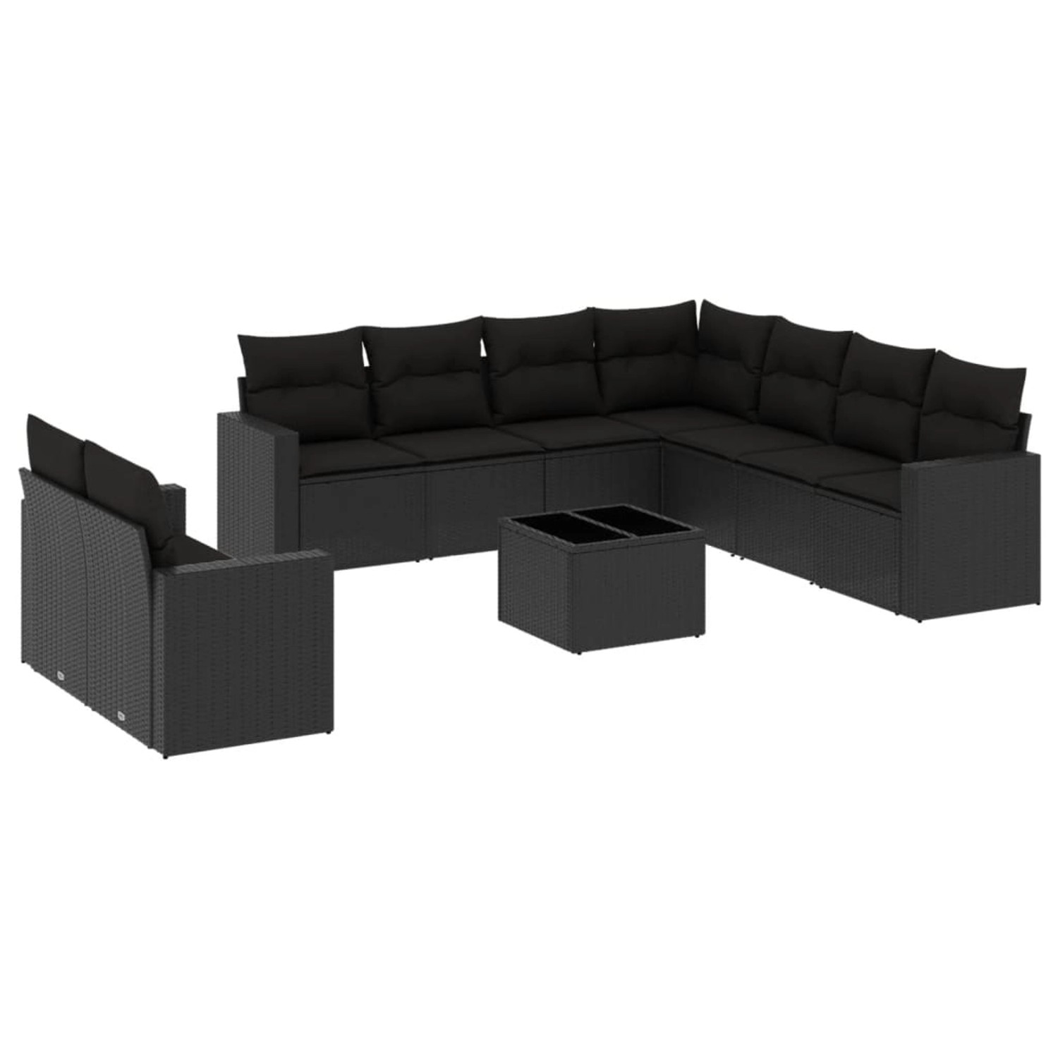 vidaXL 10-tlg Garten-Sofagarnitur mit Kissen Schwarz Poly Rattan Modell 51 günstig online kaufen