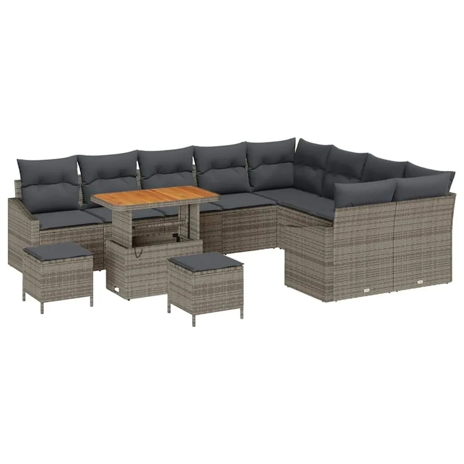 Thumbnail - vidaXL Gartensofa-Set mit Kissen mit Speicher 12 Stk Grau Poly Rattan 3364648