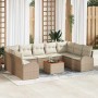 Beige-weißes 10-tlg. vidaXL Garten-Sofa-Set aus Rattan mit Tisch für Terrasse und Garten.