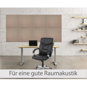 Hellbraune Akustikwandpaneele (50x50cm) an einer Wand im Büro, verbessern die Raumakustik. Ideal für Schallschutz.