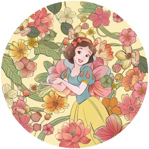 Selbstklebende Disney Tapete: Schneewittchen umgeben von Blumen, multicolor, Ø 125 cm.