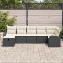 vidaXL Garten-Sofa-Set, 7-teilig, schwarz, Poly Rattan mit beigen Kissen.