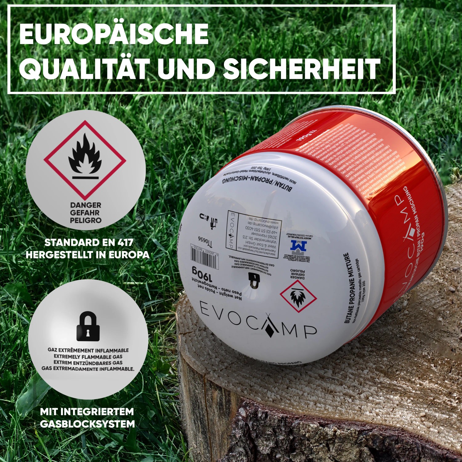 Evocamp Gaskartusche, 190g Butan/Propan Gemisch für Campingkocher und Gasbrenner.