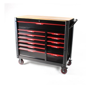 Mephisto Pro-Line Werkzeugwagen mit 12 Schubladen, schwarz/rot, ohne Werkzeug.