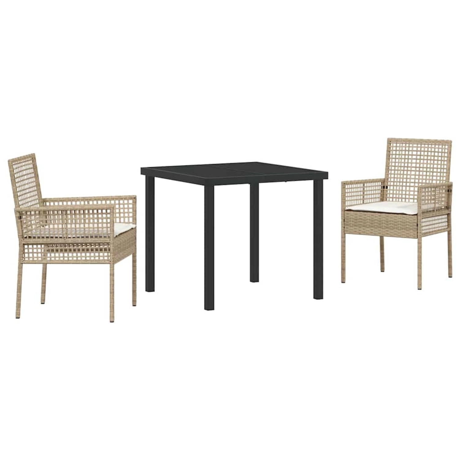vidaXL 3-Teiliges Garten Esszimmer Set mit Kissen Beige Poly Rattan 3379891