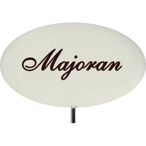 Emailleweißer Kräuterstecker „Majoran“ (30 cm) zur Beet- und Kübelbeschriftung.