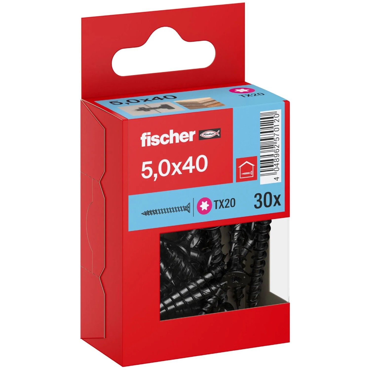 Fischer Schraube PowerFast II Senkkopf TX Vollgewinde Ø 5 x 40 mm Schwarz 30 Stk