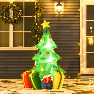HOMCOM aufblasbarer Weihnachtsbaum, grün, 150 cm, mit Stern, bunten Dekorationen und Geschenken, beleuchtete Weihnachtsdeko.
