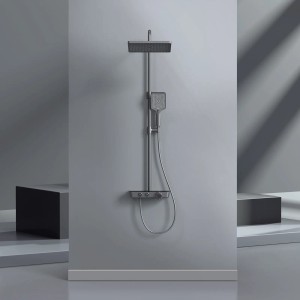 Emke Duschsystem mit Thermostat, Handbrause und Wasserfall-Auslauf in Anthrazit Matt.