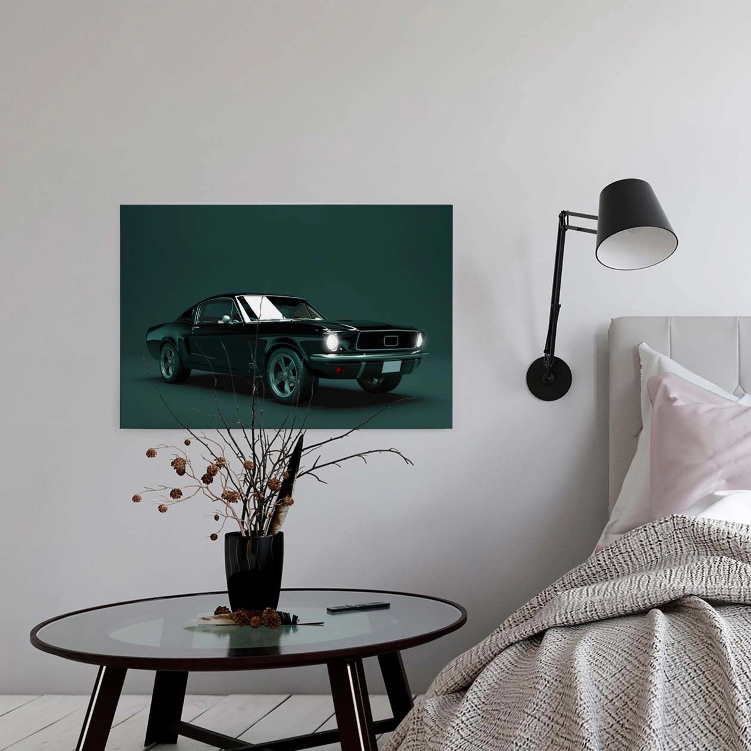 Bricoflor Oldtimer Wandbild In Petrol Und Schwarz Dunkelgrünes Leinwand Bild Mit Auto Für Wohnzimmer Und Büro Canvas Lei