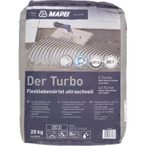 Mapei Turbo Flexmörtel (20 kg) für Fliesen, schnelltrocknend und flexibel, ideal für Fußbodenheizung.