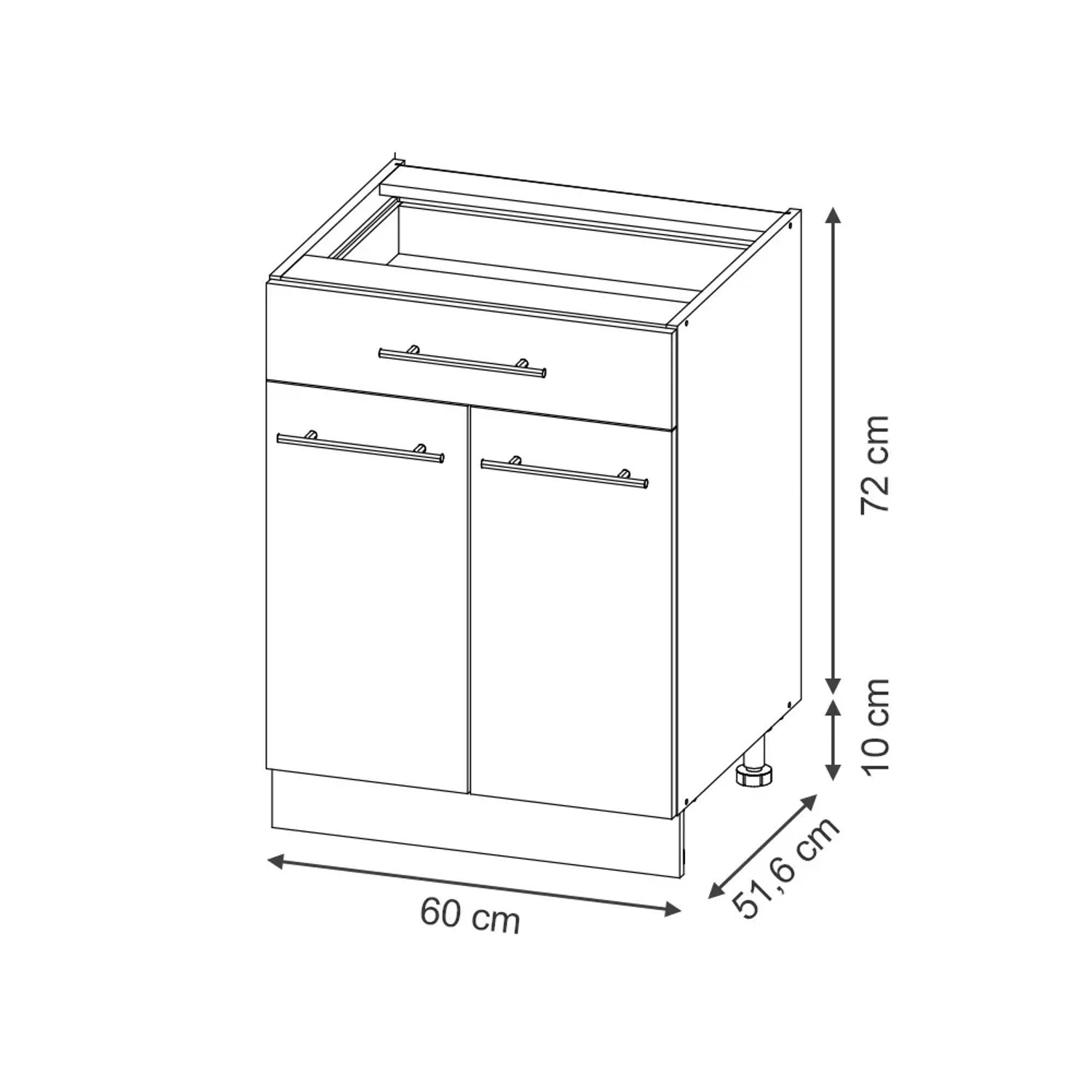 Vicco Schubunterschrank Fame-Line, GrauBeige, 60 cm, mit Schublade und AP Marmor, Küchenschrank.