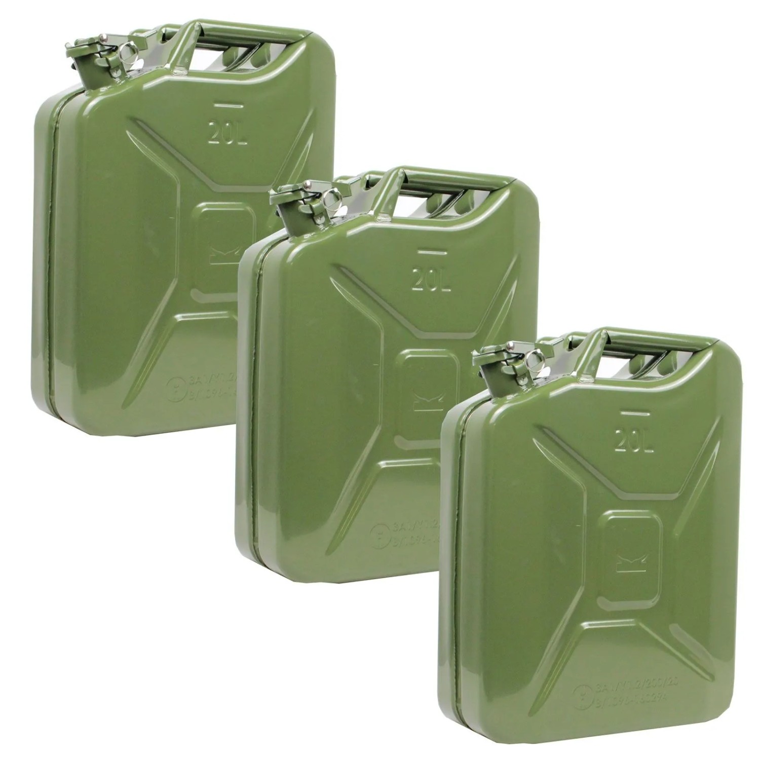 TRUTZHOLM 3x Metallkanister 20 Liter Kraftstoffkanister Olivgrün