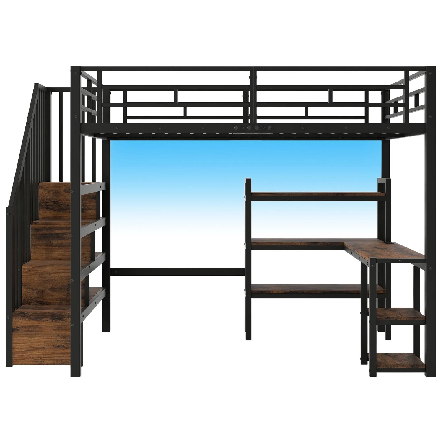 Merax Metall Hochbett 140x200 cm Mit Treppe Schreibtisch Staufächern USB LED Schwarz