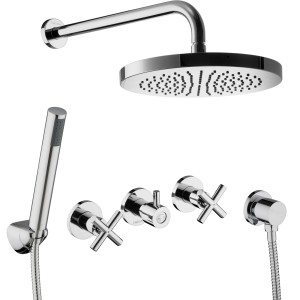 PaulGurkes Duschset mit Regendusche, Kreuzgriff, Unterputz-Mischbatterie und Handbrause, verchromt.