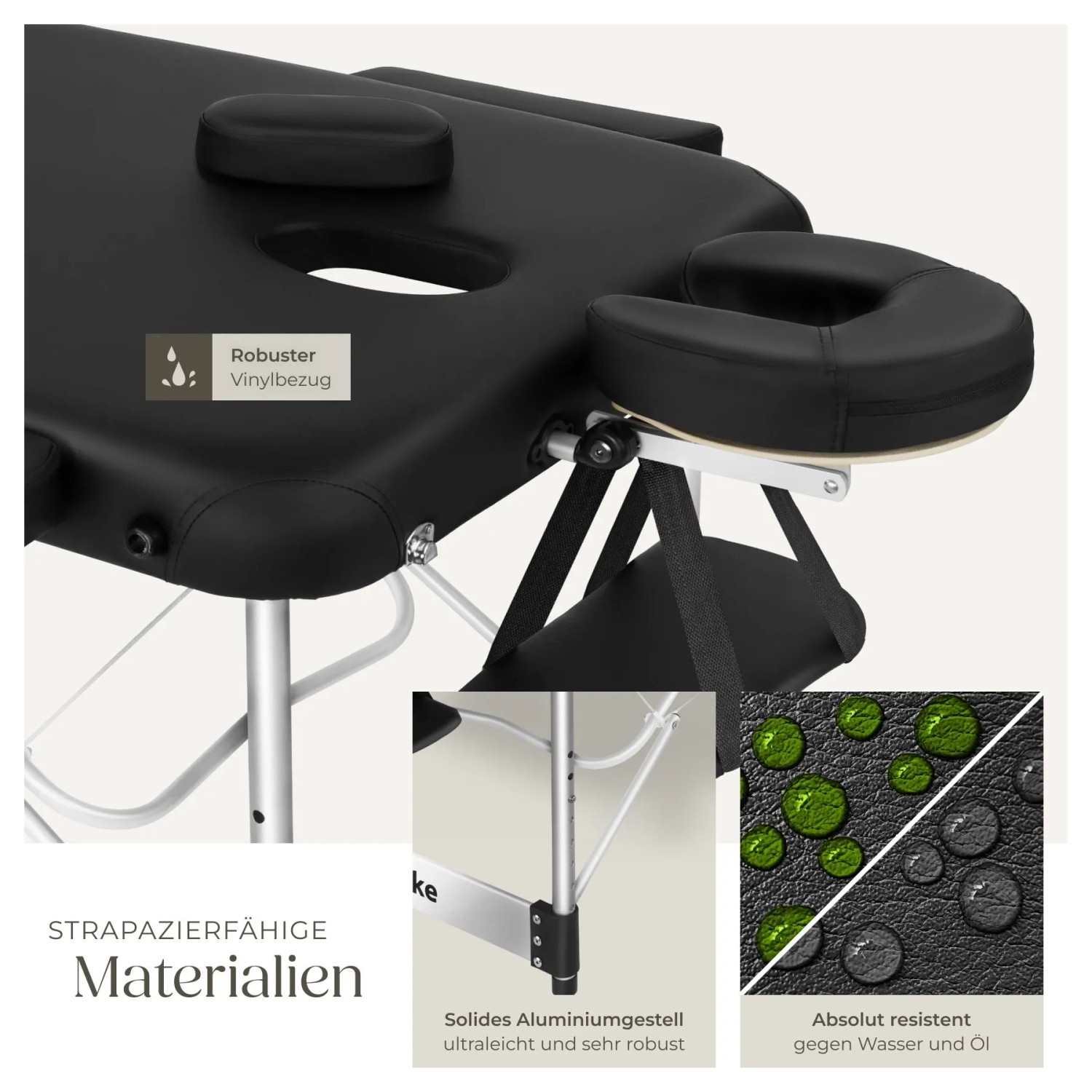 Tectake 3 Zonen Massageliege Ko Tao Breite 78 cm Polsterung 5 cm Inklusive Tragetasche und 15 Einwegtücher 212 x 108 x 90 cm Schwarz_8