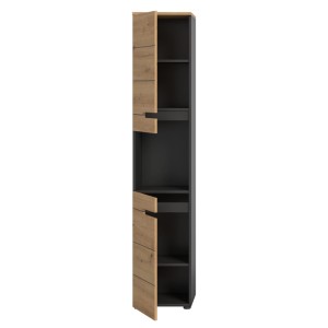 Hochschrank Canu in Artisan/Grau, 193 cm, mit offenen Türen und Regalfächern. Bad-Standregal für mehr Stauraum.