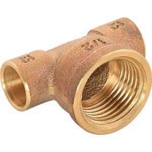 Löt-T-Stück aus Rotguss, 12 mm x 18,6 mm (Rp 1/2), für Rohrleitungsabzweigungen.