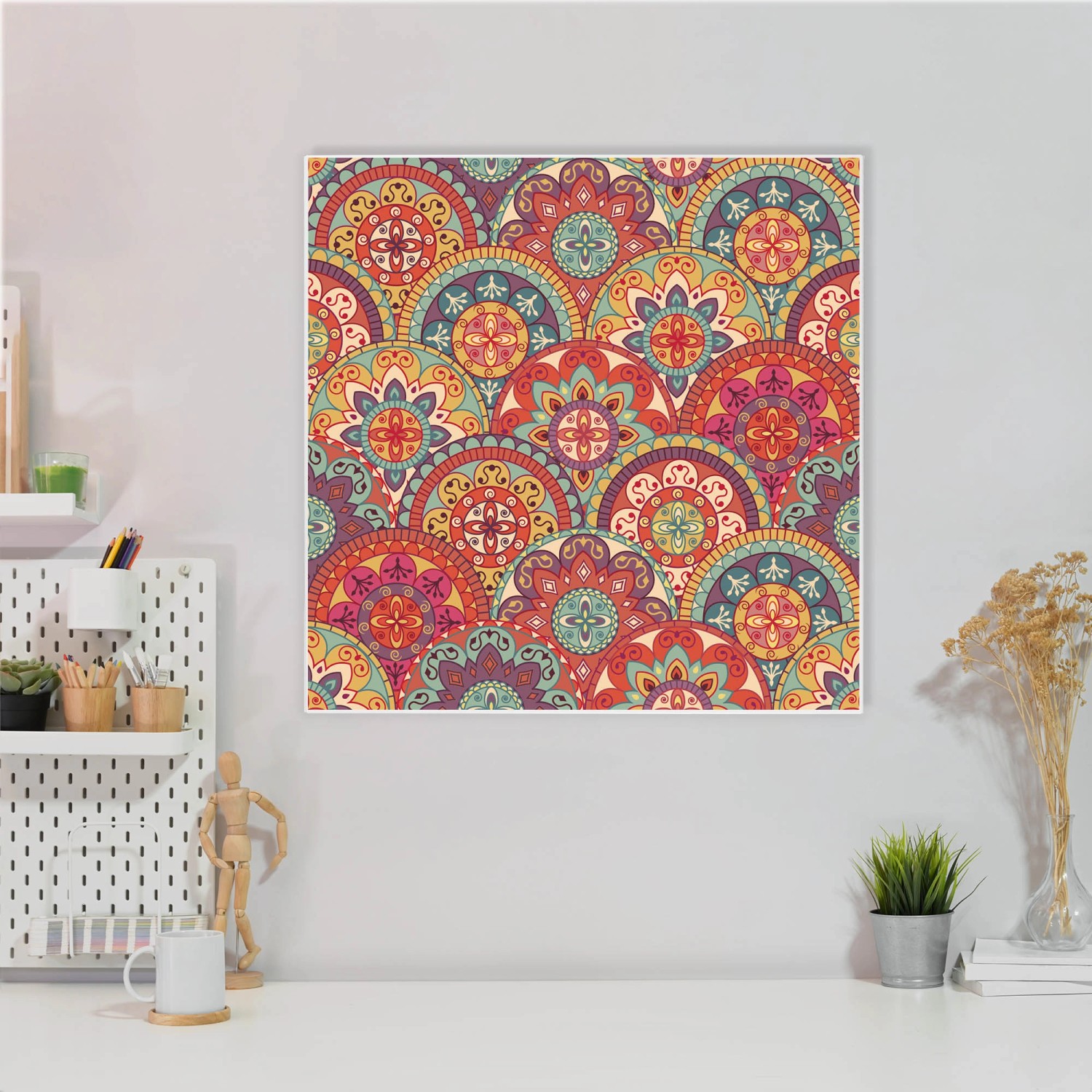 Banjado Magnettafel 50x50 cm mit Rosetten-Motiv. Weiße Magnetwand aus Metall inkl. 4 Magnete.